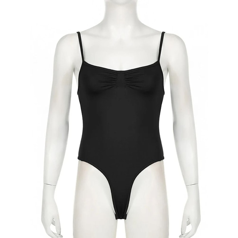 Sweetown Spaghetti Strap Bodysuit Sleeveless Shirred Camisole Bodysuit Top 4