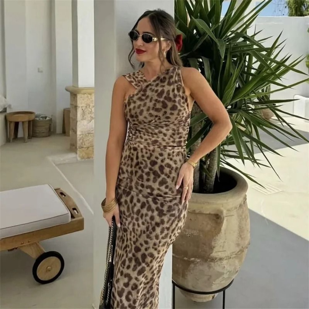 Womens Leopard Print Mesh Bodysuit Off Shoulder Sleeveless Sexy Bodysuit Top 6