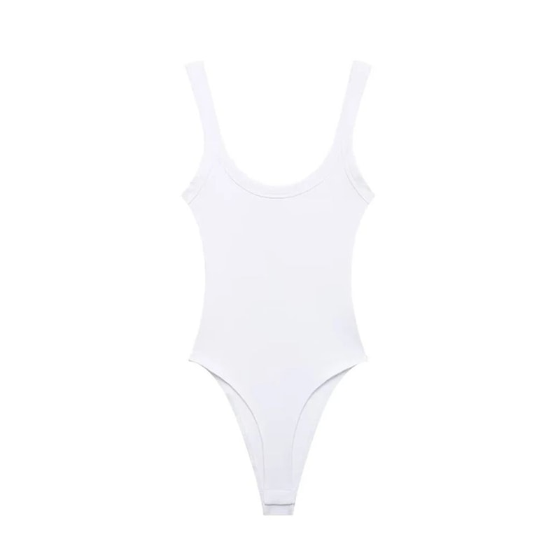 Womens Ribbed O Neck Bodysuit Stretch Snap Button Bodysuit Slim Fit Fashion Top 7