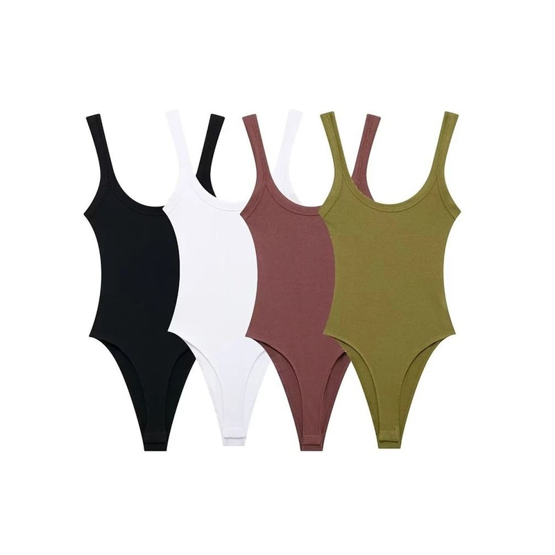 Womens Ribbed O Neck Bodysuit Stretch Snap Button Bodysuit Slim Fit Fashion Top 0