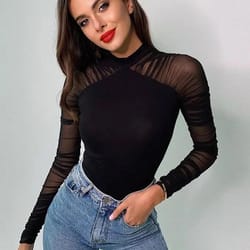 weird puss mesh patchwork bodysuit womens ruched turtleneck bodysuit long sleeve bodycon top