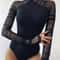 Weird Puss Mesh Patchwork Bodysuit Womens Ruched Turtleneck Bodysuit Long Sleeve Bodycon Top 6