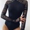 Weird Puss Mesh Patchwork Bodysuit Womens Ruched Turtleneck Bodysuit Long Sleeve Bodycon Top 6