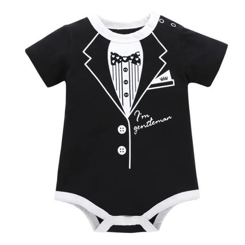 Newborn Baby Boy Gentleman Romper Cotton Infant Summer Romper Tie Print Short Sleeve Outfit 2