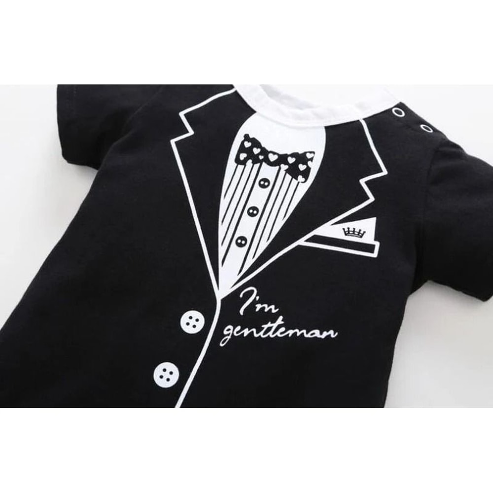 Newborn Baby Boy Gentleman Romper Cotton Infant Summer Romper Tie Print Short Sleeve Outfit 3