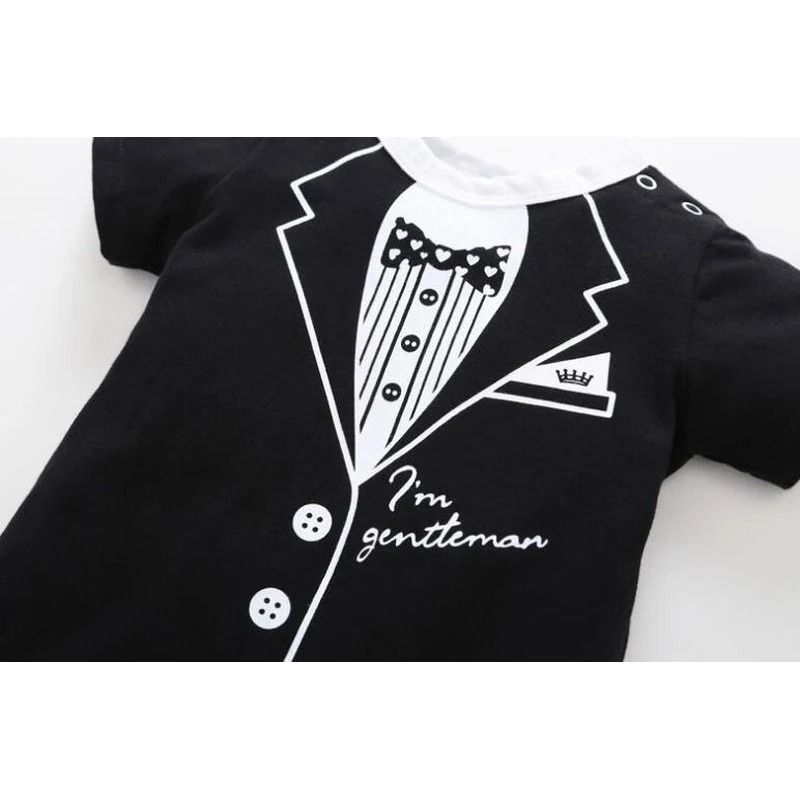 Newborn Baby Boy Gentleman Romper Cotton Infant Summer Romper Tie Print Short Sleeve Outfit 3