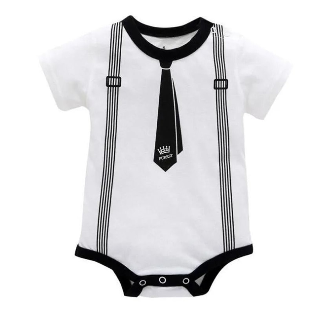 Newborn Baby Boy Gentleman Romper Cotton Infant Summer Romper Tie Print Short Sleeve Outfit 4