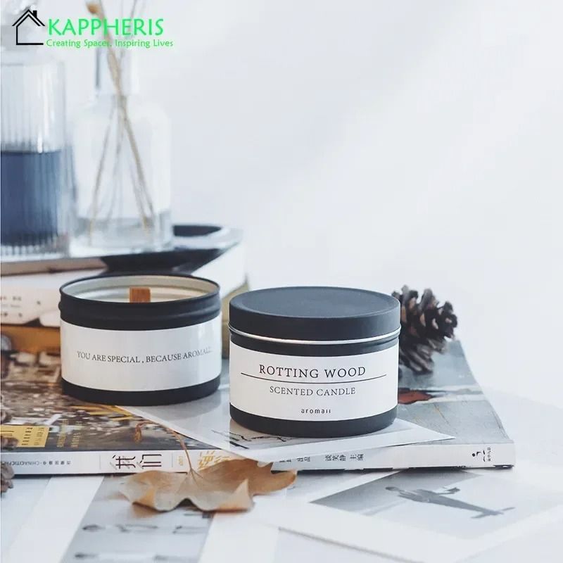 Black Tin Scented Candle With Wooden Wick Aromatic Decorative Candle Jar With Lid 9