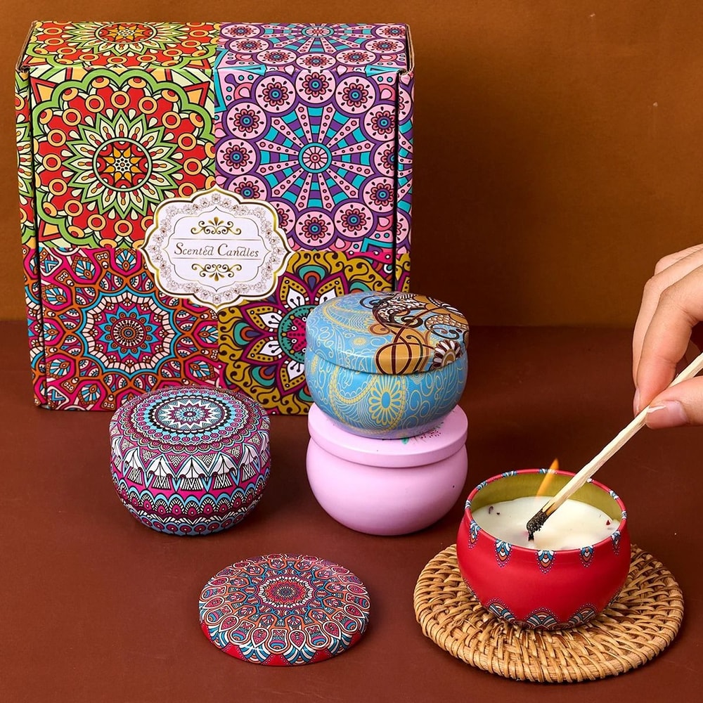 Vintage Scented Candle Gift Set Soy Wax Flower Fragrance Candle Jars For Home Decor 4