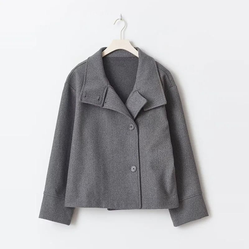 Elegant Womens Grey Belted Wool Coat Double Breasted Long Winter Peacoat 14