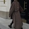 Elegant Womens Grey Belted Wool Coat Double Breasted Long Winter Peacoat 17