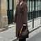 Elegant Womens Grey Belted Wool Coat Double Breasted Long Winter Peacoat 19