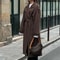 Elegant Womens Grey Belted Wool Coat Double Breasted Long Winter Peacoat 19