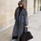 Elegant Womens Grey Belted Wool Coat Double Breasted Long Winter Peacoat 5
