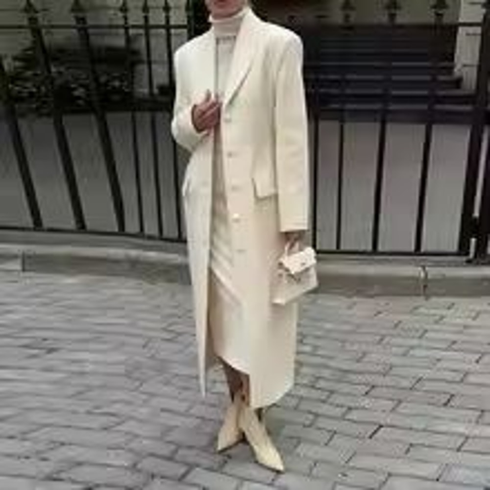 Elegant Womens Grey Belted Wool Coat Double Breasted Long Winter Peacoat 6