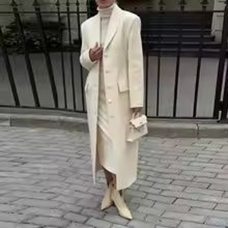 Elegant Womens Grey Belted Wool Coat Double Breasted Long Winter Peacoat 6