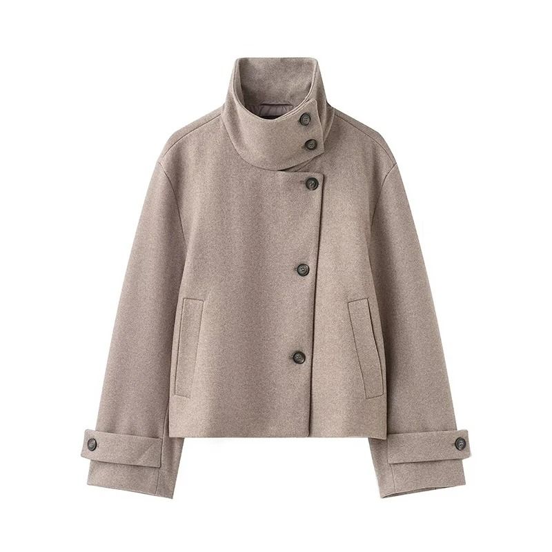 Elegant Womens Stand Collar Jacket Short Single Breasted Spring Coat 5