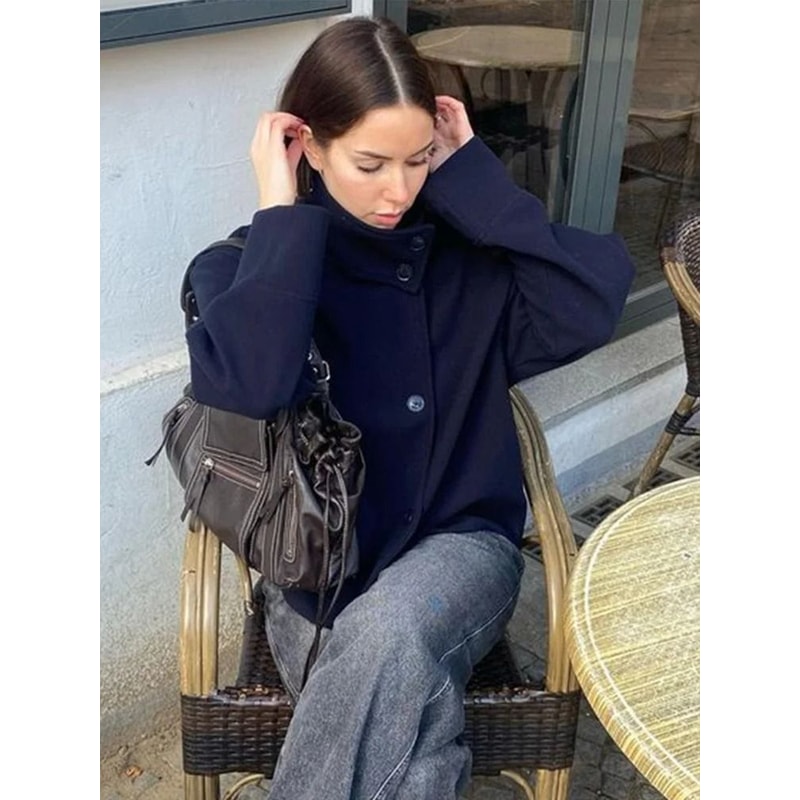 Elegant Womens Stand Collar Jacket Short Single Breasted Spring Coat 10