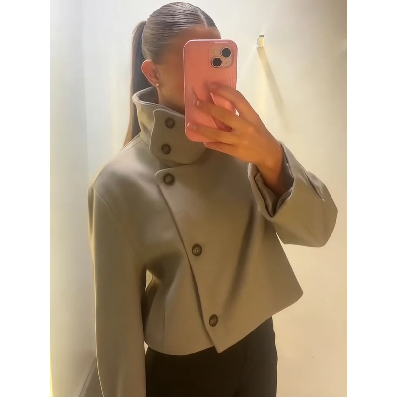 Elegant Womens Stand Collar Jacket Short Single Breasted Spring Coat 6