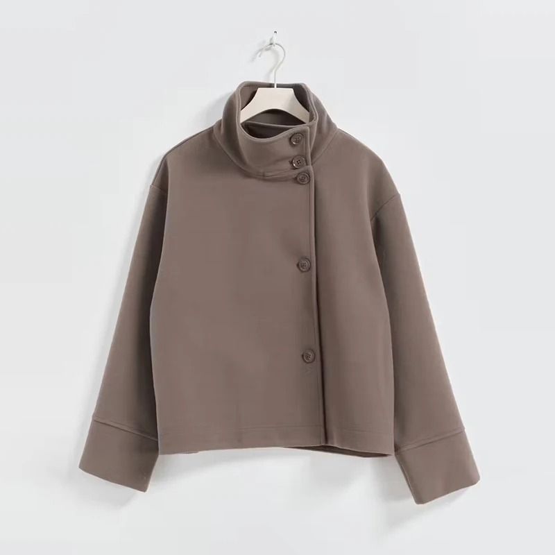Elegant Womens Stand Collar Jacket Short Single Breasted Spring Coat 1