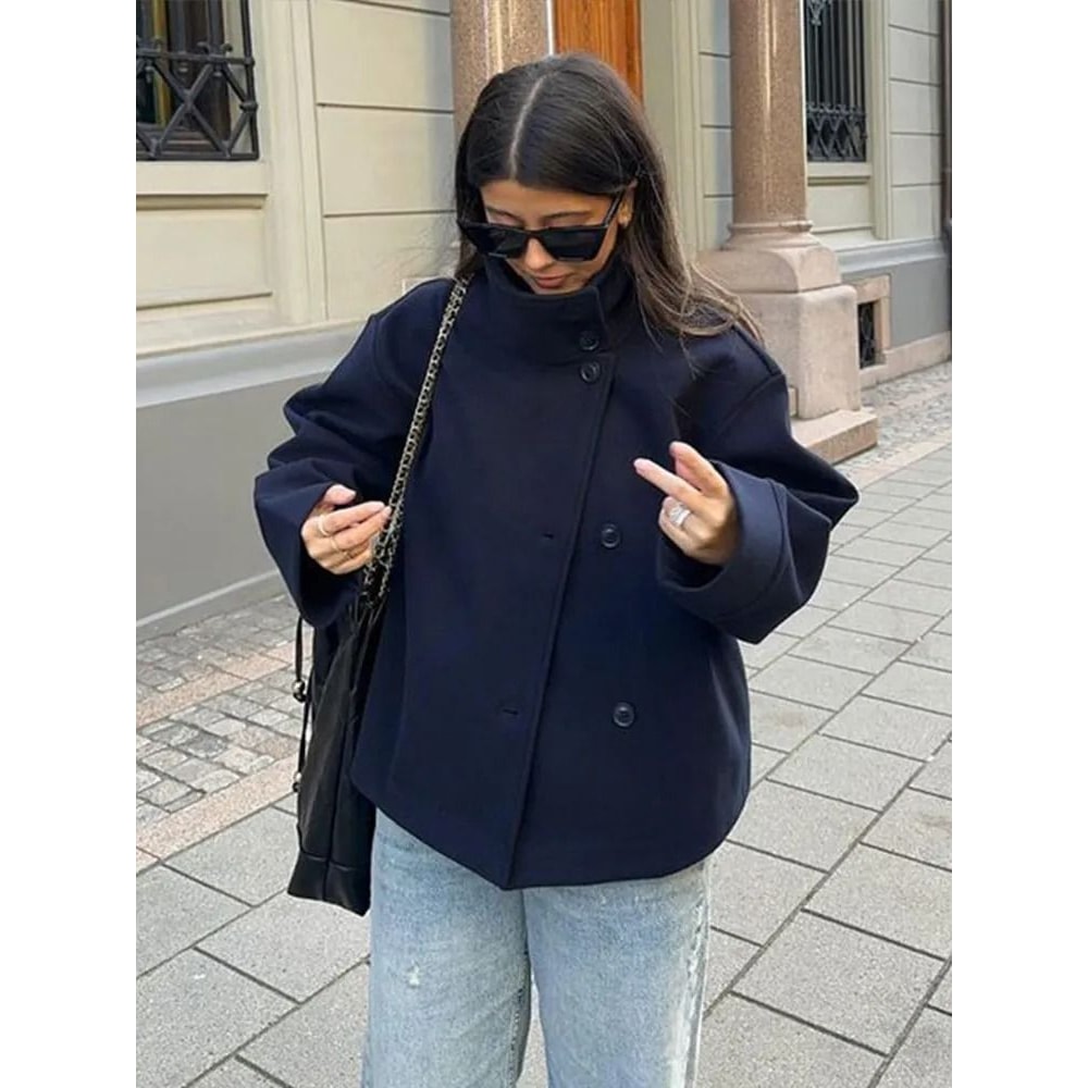 Elegant Womens Stand Collar Jacket Short Single Breasted Spring Coat 8