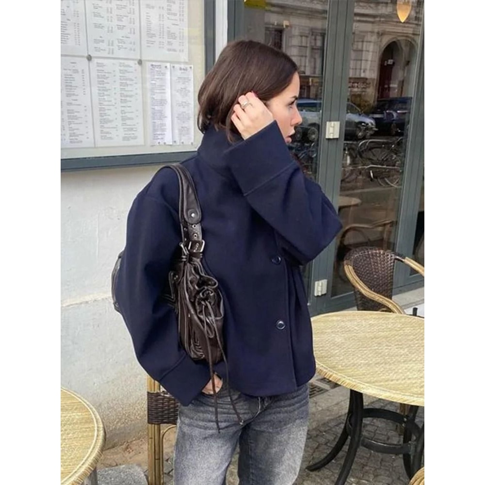 Elegant Womens Stand Collar Jacket Short Single Breasted Spring Coat 9