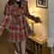 Classic Womens Plaid Wool Coat Double Breasted Loose Fit Autumn Winter Jacket 3