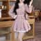 Y2K Vintage Belt Mini Dress Pink Pleated Kawaii Party Dress For Women 7