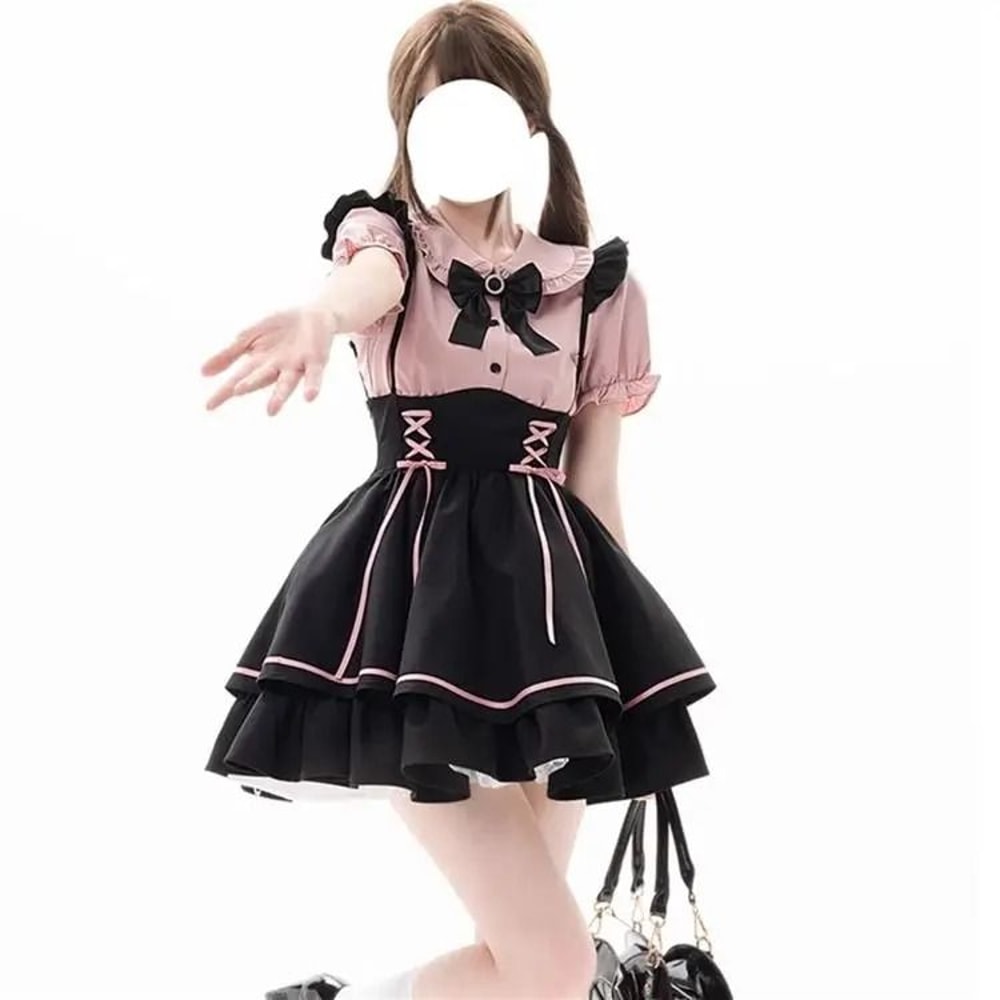 Sweet Lolita Two Piece Dress Set Doll Collar Blouse And High Waist A Line Skirt 3