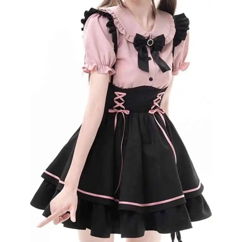 Sweet Lolita Two Piece Dress Set Doll Collar Blouse And High Waist A Line Skirt 5
