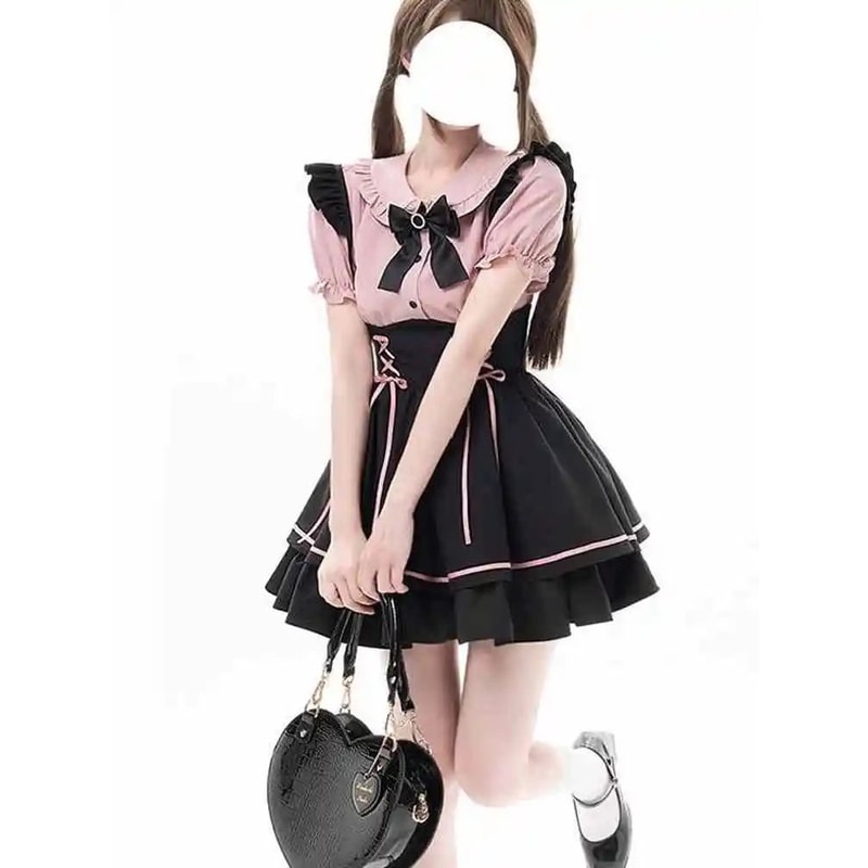 Sweet Lolita Two Piece Dress Set Doll Collar Blouse And High Waist A Line Skirt 0