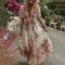 Bohemian Floral Maxi Dress Deep V Neck Pleated Summer Dress For Women 0