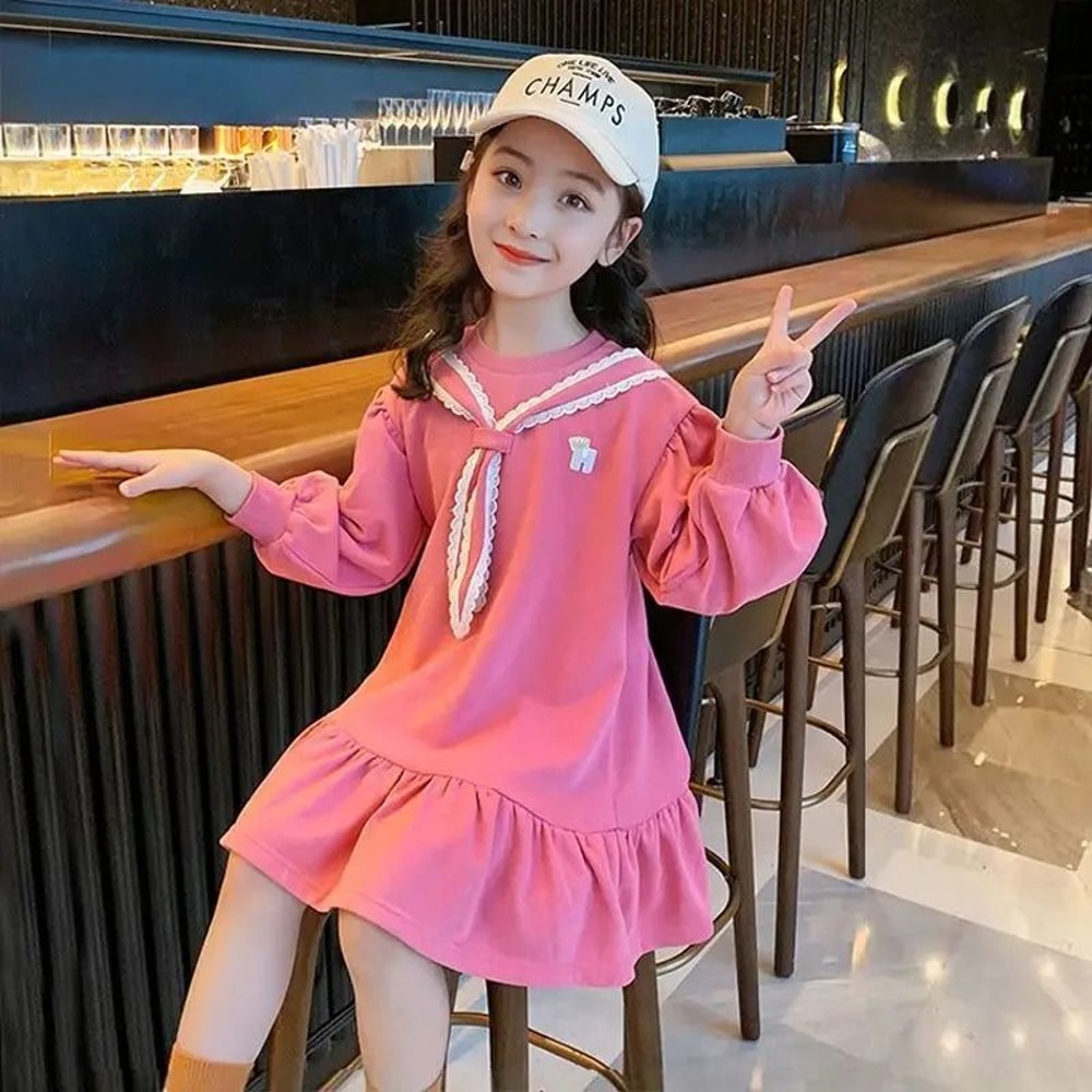 Girls Preppy Princess Dress Long Sleeve Stylish Dress For Kids 5