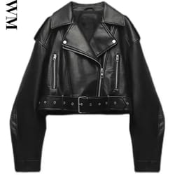 bbwm oversized faux leather biker jacket vintage moto style belted short jacket for women