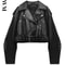 BBWM Oversized Faux Leather Biker Jacket Vintage Moto Style Belted Short Jacket For Women 0