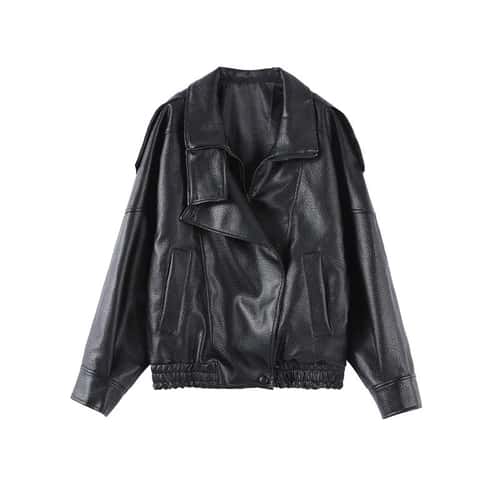 Womens PU Leather Jacket Stand Collar Asymmetric Button Casual Black Biker Jacket