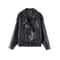 Womens PU Leather Jacket Stand Collar Asymmetric Button Casual Black Biker Jacket 0