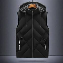 mens waterproof hooded puffer vest detachable hood winter sleeveless jacket