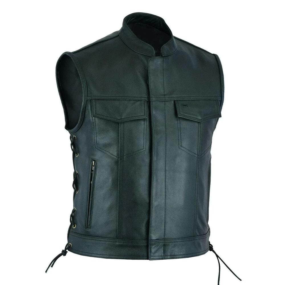 Mens Leather Motorcycle Vest Punk Style Sleeveless Biker Waistcoat 5