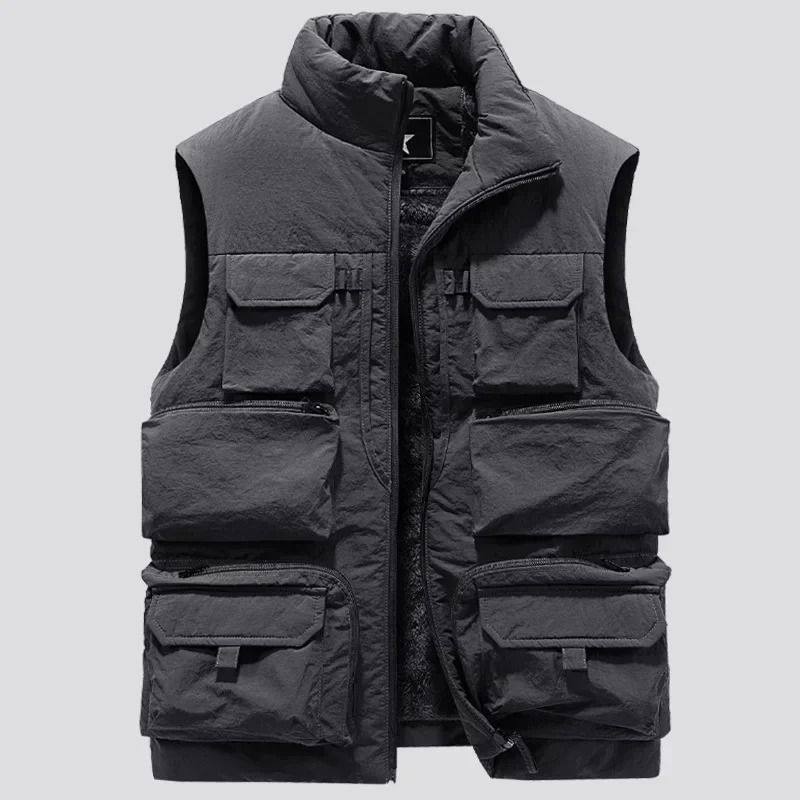 Mens Fleece Work Vest Windproof Multi Pocket Sleeveless Utility Jacket 3