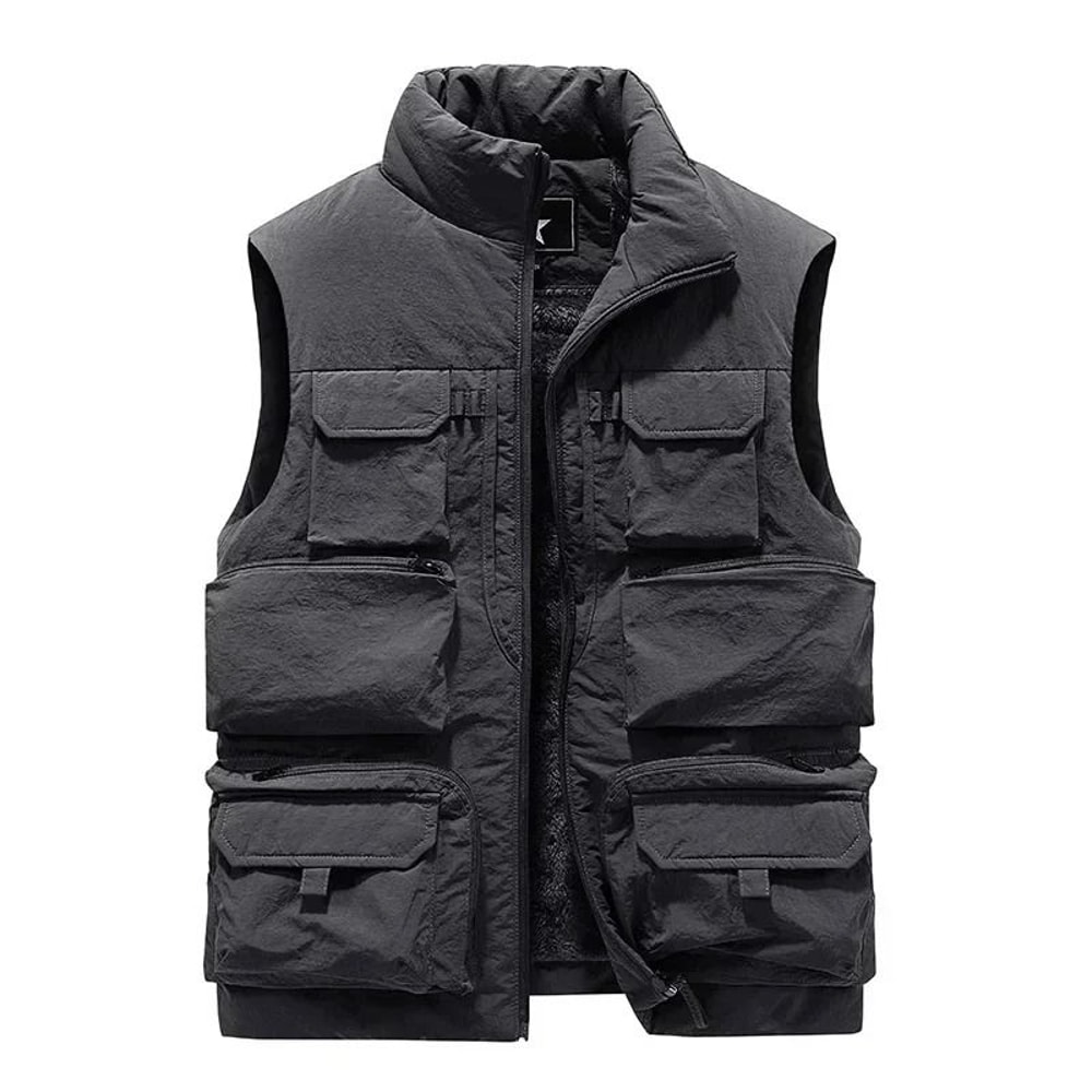 Mens Fleece Work Vest Windproof Multi Pocket Sleeveless Utility Jacket 4