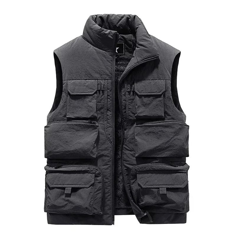 Mens Fleece Work Vest Windproof Multi Pocket Sleeveless Utility Jacket 4