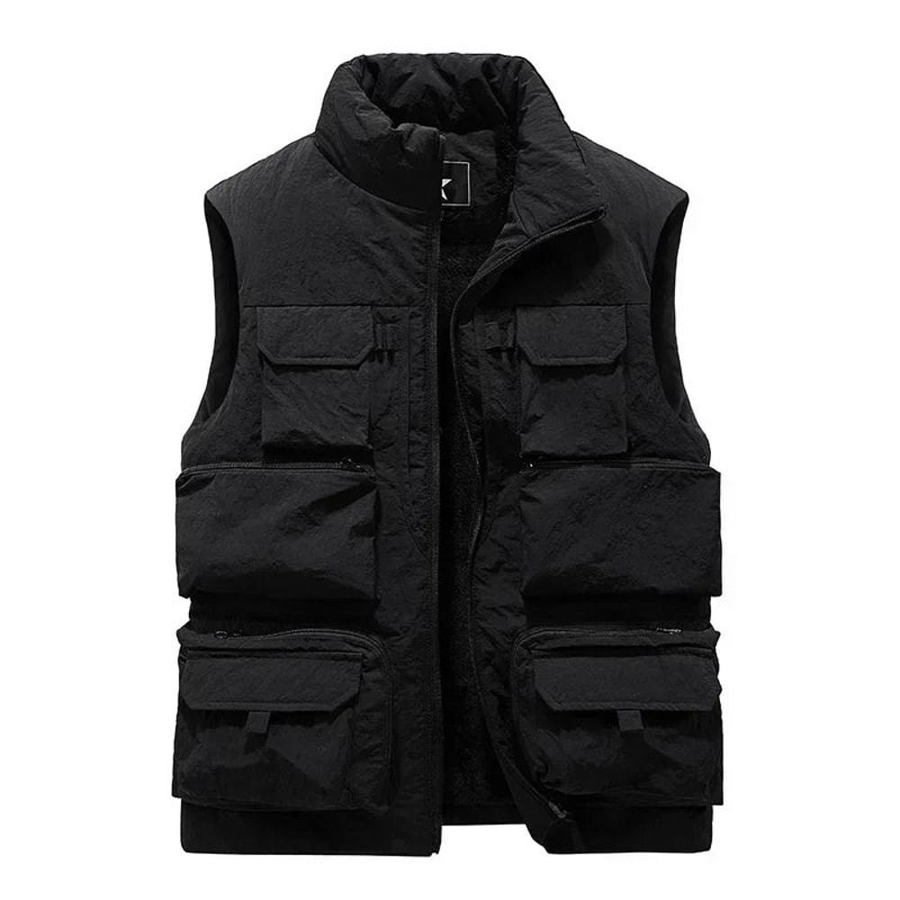 Mens Fleece Work Vest Windproof Multi Pocket Sleeveless Utility Jacket 7
