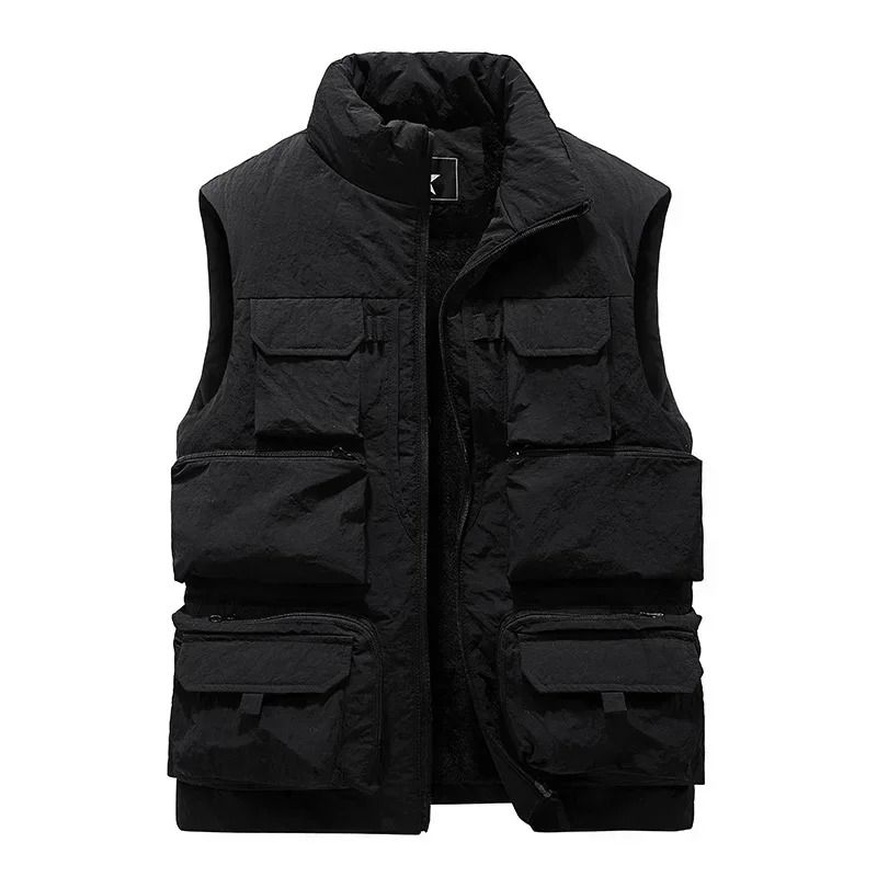 Mens Fleece Work Vest Windproof Multi Pocket Sleeveless Utility Jacket 7