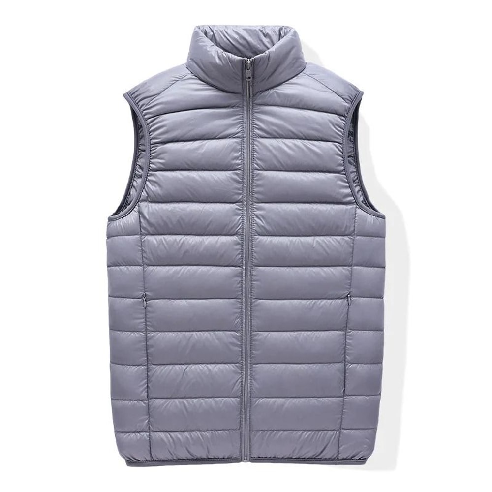 Mens White Duck Down Vest Lightweight Stand Collar Winter Puffer Vest 1