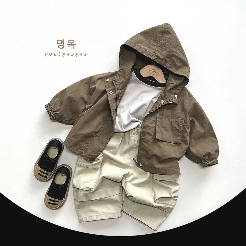 Kids Boys Hooded Windbreaker Jacket Lightweight Cotton Spring Autumn Coat 6