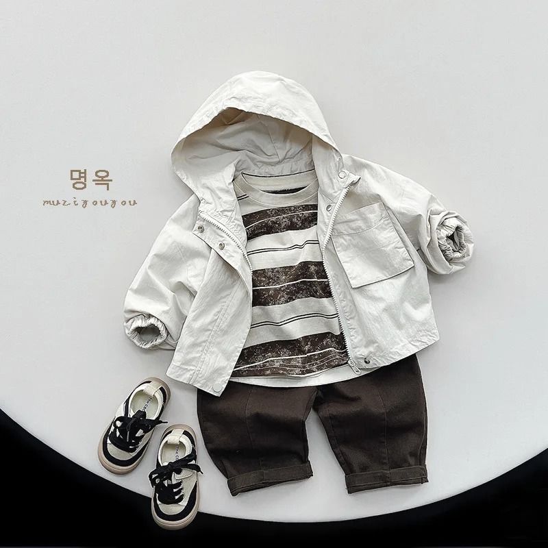 Kids Boys Hooded Windbreaker Jacket Lightweight Cotton Spring Autumn Coat 7