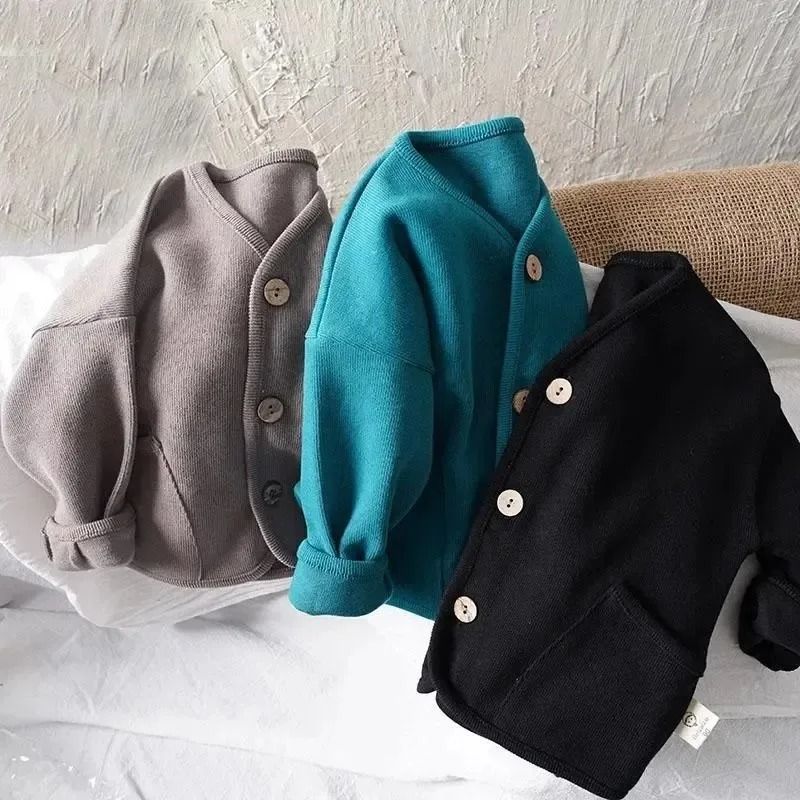 Kids Cotton Cardigan Jacket Korean Style Loose Autumn Top For Boys And Girls 0