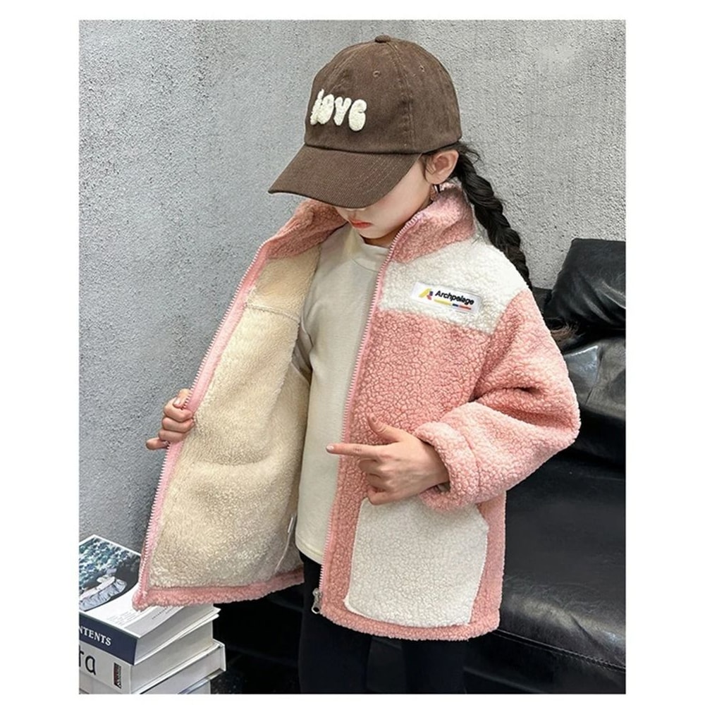 Girls Lamb Wool Winter Jacket Warm Velvet Lined Kids Padded Coat 3