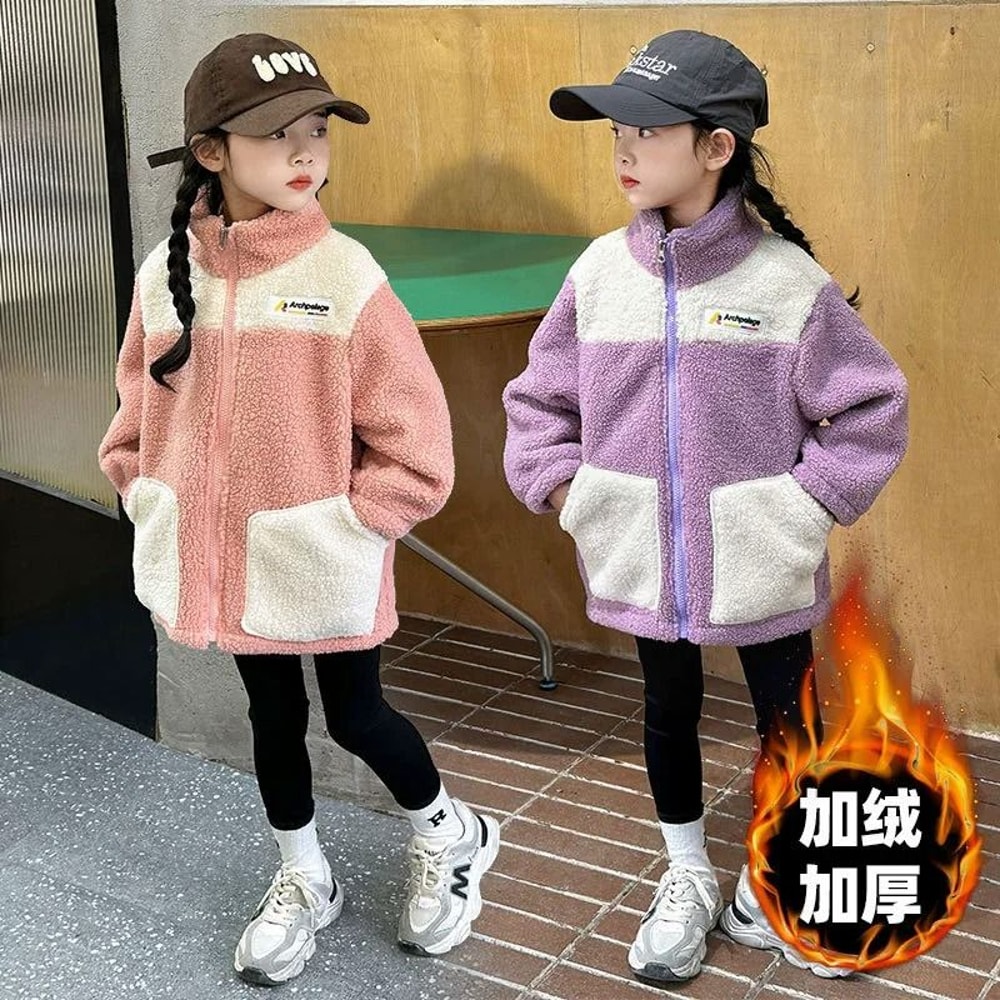 Girls Lamb Wool Winter Jacket Warm Velvet Lined Kids Padded Coat 0